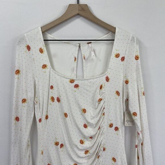 Free People Dress Womens Medium White Orange Floral Boho Peasant Fairy NWT - Picture 4 of 16